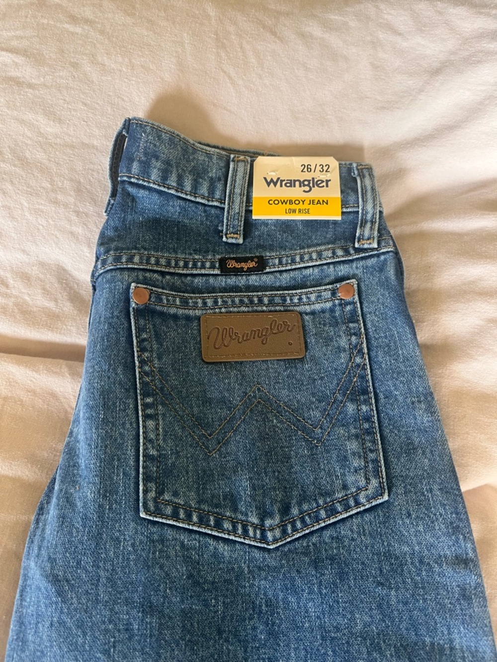 Wrangler Blue Denim Cowboy Jeans with Leather Patch